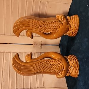 Vintage Art Deco Ceramic Swan Mantle Pair Set of 2